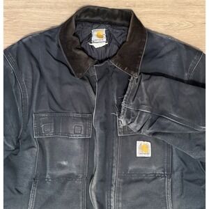 Carhartt Heavy Work Jacket RN #14806 Men's Size Large Honeycombed Black Distress
